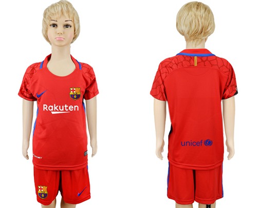 Barcelona Blank Red Goalkeeper Kid Soccer Club Jersey - Click Image to Close